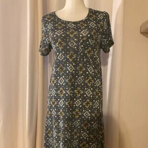 LuLaRoe Tribal Print Dress, Blue & Yellow